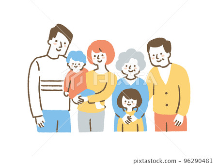 A family of 6 taking a commemorative photo _ color A family of 6 taking a commemorative photo _ color 96290481