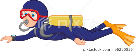 cartoon diver boy on white background 96290836