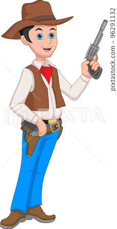 cartoon cowboy holding gun 96291132