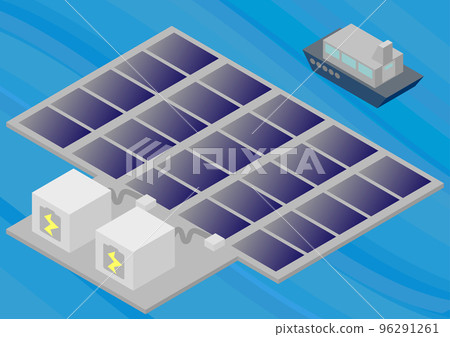Image illustration of a solar panel floating on isometric water Image illustration of a solar panel floating on isometric water 96291261