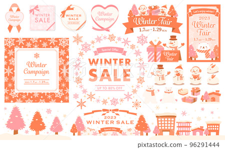 Winter frame with snowflakes and winter illustration set_warm color 96291444