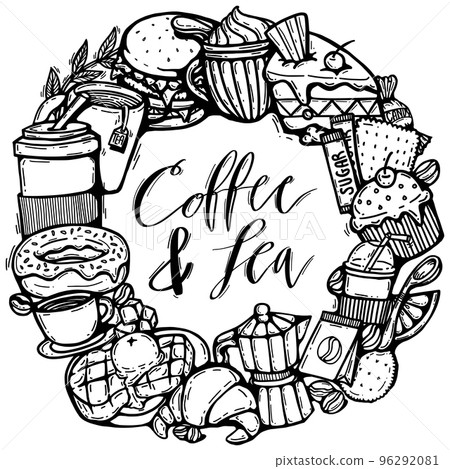 cute doodle cartoon coffee and bakery shop. vector outline hand drawn for coffee and bakery for cafe menu, including supply item and equipment isolated on white background. drawing style cute doodle cartoon coffee and bakery shop. vector outline hand drawn for coffee and bakery for cafe menu, including supply item and equipment isolated on white background. drawing style 96292081