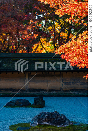 秋天在京都古都世界遺產 Ryoanji 岩石花園與秋葉 96292263