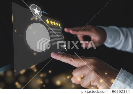 Human Resource Manager finds the best person for a work or job. Medium close up shot with virtual screen. Human Resource Manager finds the best person for a work or job. Medium close up shot with virtual screen. 96292354