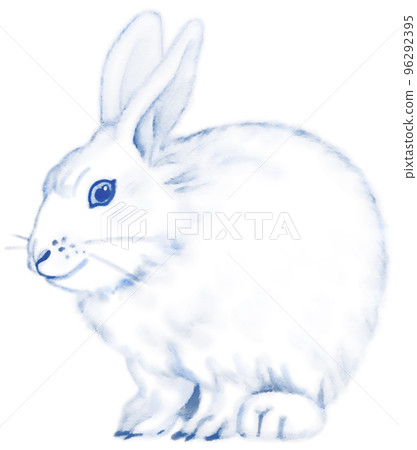 Astringent rabbit watercolor painting 1 color ink blue with other colors with path White background Astringent rabbit watercolor painting 1 color ink blue with other colors with path White background 96292395