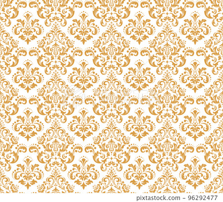 Wallpaper in the style of Baroque. Seamless vector background. White and gold floral ornament. Graphic pattern for fabric, wallpaper, packaging. Ornate Damask flower ornament Wallpaper in the style of Baroque. Seamless vector background. White and gold floral ornament. Graphic pattern for fabric, wallpaper, packaging. Ornate Damask flower ornament 96292477