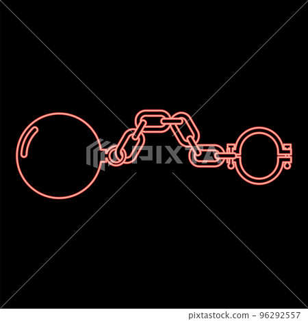 Neon shackles with ball red color vector illustration image flat style Neon shackles with ball red color vector illustration image flat style 96292557