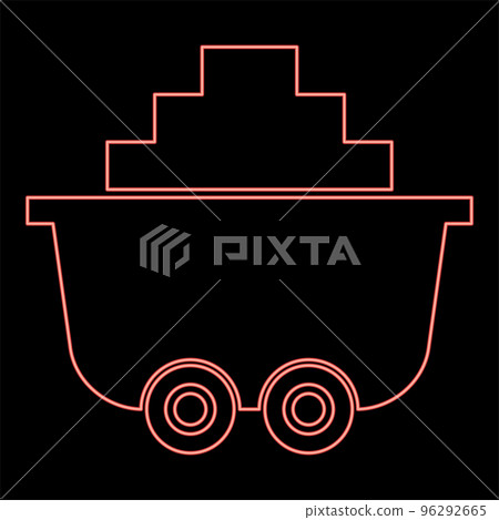 Neon mine cart or trolley of coal red color vector illustration image flat style 96292665