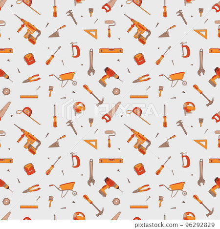 Seamless pattern with building elements. Flat hand drawn vector illustration. Construction tools. Seamless pattern with building elements. Flat hand drawn vector illustration. Construction tools. 96292829
