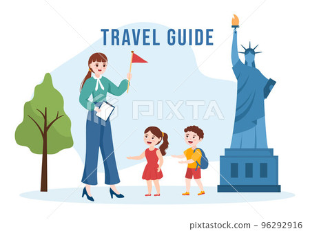 Travel Guide and Tour with Showing Interesting Places to Kids or Tourist for Planning Vacation in Flat Cartoon Hand Drawn Templates Illustration 96292916