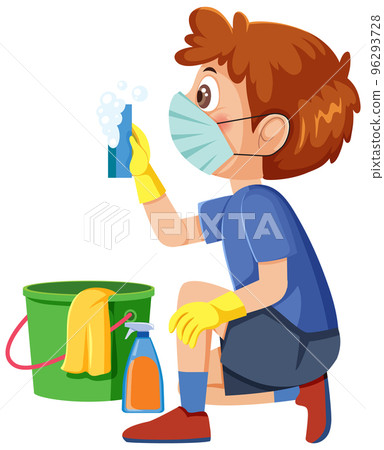 Cartoon character of kid cleaning Cartoon character of kid cleaning 96293728