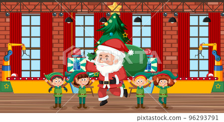 Elf and Santa Claus preparing gift for Christmas 96293791