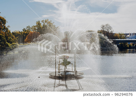 City fountain in Old European City Bietigheim-Bissingen In Germany. the City Park of Bietigheim-Bissingen, Baden-Wuerttemberg, Germany, Europe. Autumn Park and nature 96294076