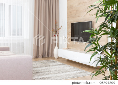 Modern light living room with tv equipment 96294809