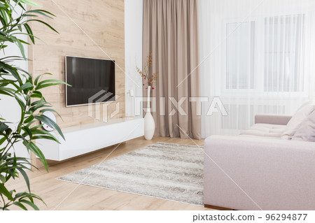 Modern light living room with tv equipment Modern light living room with tv equipment 96294877
