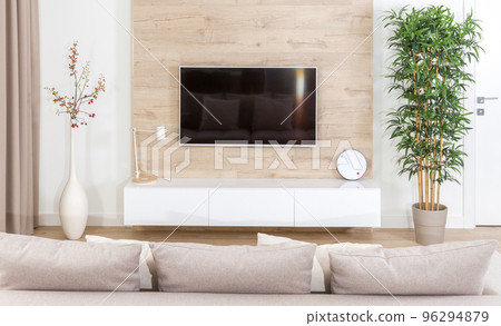 Modern light living room with tv equipment 96294879