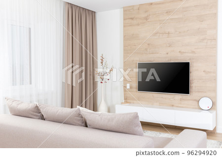 Modern light living room with tv equipment 96294920