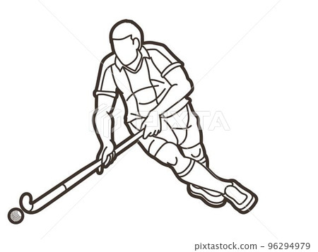 Field Hockey Sport Male Player Action Cartoon Outline Graphic Vector Field Hockey Sport Male Player Action Cartoon Outline Graphic Vector 96294979