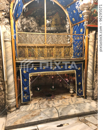 Grotto Over Cave Where Jesus Christ was Born. Church of the Nativity Bethlehem in Palestine. Star marks site where Jesus was born 96295071