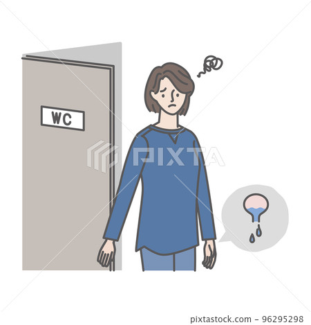 A woman who feels uncomfortable with residual urine after going to the toilet 96295298