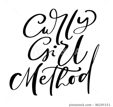 Curly Girl Method vector calligraphic motivation text. Quote about naturally wavy or curly hairs. Curly girl method. Poster postcard, sticker card 96295331