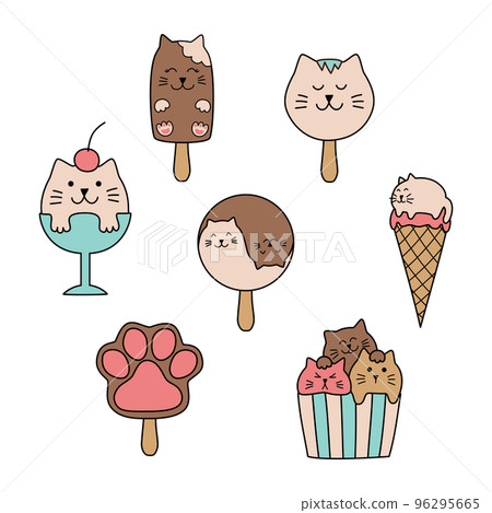 Ice cream cats vector doodle set 96295665