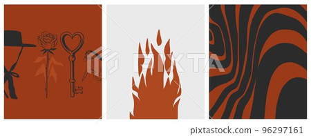 Hand drawn abstract vector graphic clipart illustrations print set compositions.Wild Western design concept.Bohemian wild west contemporary art.Cowboy modern line art drawing.American cowgirl logo. Hand drawn abstract vector graphic clipart illustrations print set compositions.Wild Western design concept.Bohemian wild west contemporary art.Cowboy modern line art drawing.American cowgirl logo. 96297161