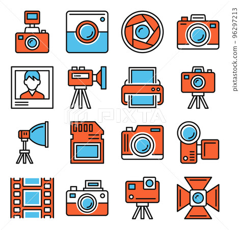 Photo and Camera Icons Set on White Background. Vector 96297213