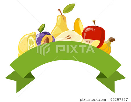 Organic fruits emblem. Cartoon fresh food badge 96297857