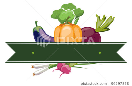 Vegetables logo. Fresh organic cartoon food emblem Vegetables logo. Fresh organic cartoon food emblem 96297858
