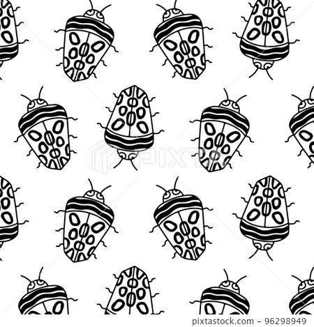 Seamless pattern with Picasso beetle. Children's pattern with a beetle. Vector illustration. Doodle style. Seamless pattern with Picasso beetle. Children's pattern with a beetle. Vector illustration. Doodle style. 96298949