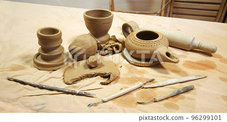 Clay vessels. Pottery product. Background 96299101