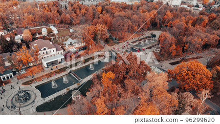 Autumn aerial city park with fountains in Kharkiv Autumn aerial city park with fountains in Kharkiv 96299620