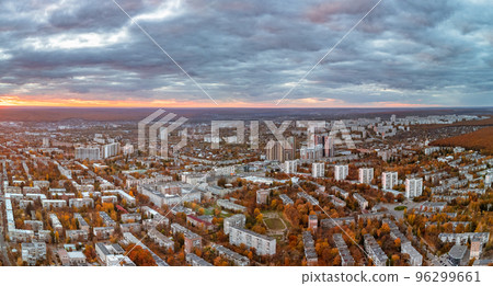 Aerial city view at sunset, Kharkiv center streets Aerial city view at sunset, Kharkiv center streets 96299661