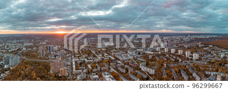 Aerial epic city at sunset, Kharkiv center streets Aerial epic city at sunset, Kharkiv center streets 96299667