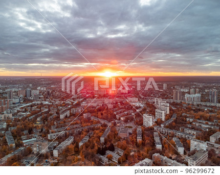 Aerial city view at sunset, Kharkiv center streets 96299672