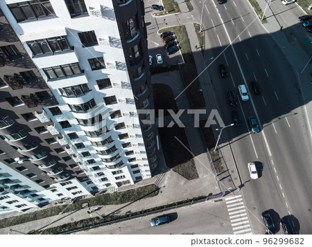 Aerial modern residential building look down 96299682