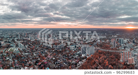 Aerial epic city at sunset, Kharkiv center streets Aerial epic city at sunset, Kharkiv center streets 96299683