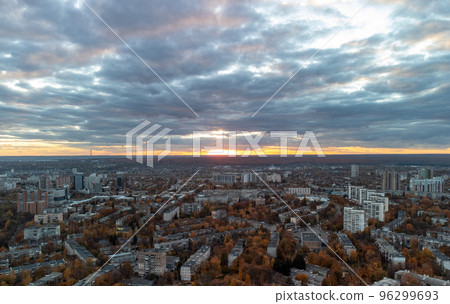 Aerial Kharkiv city evening, autumn high cityscape Aerial Kharkiv city evening, autumn high cityscape 96299693