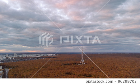 Aerial autumn epic city view with telecom tower 96299702