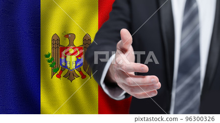 Moldova business, politics, cooperation and travel concept. Hand on flag  96300326