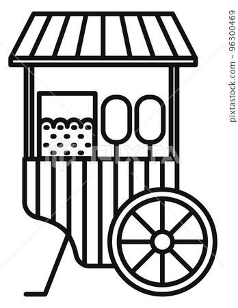 Fast food cart line icon. Popcorn stand Fast food cart line icon. Popcorn stand 96300469