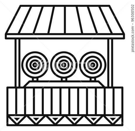 Archery attraction line icon. Funfair target symbol Archery attraction line icon. Funfair target symbol 96300502