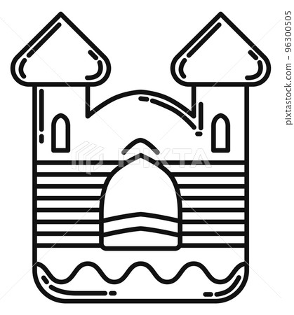 Inflatable castle icon. Funny kid bounce house Inflatable castle icon. Funny kid bounce house 96300505