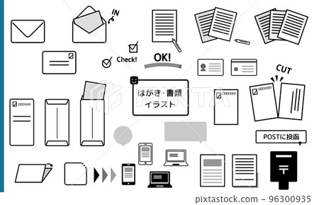 Postcard, envelope, application material illustration set black and white 96300935