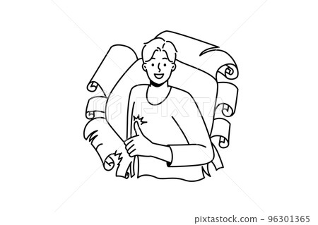 Smiling man look from hole show thumb up Smiling man look from hole show thumb up 96301365