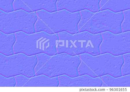Normal map of pavement seamless pattern with figured interlocking textured concrete bricks 96301655