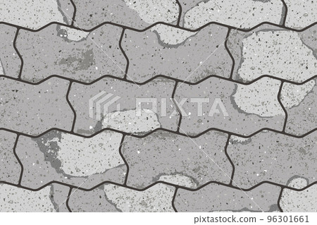 Seamless pattern of pavement with figured interlocking textured cracked old bricks 96301661