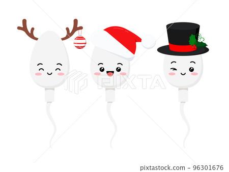 Christmas cute sperm semen cell cartoon character emoji set. Christmas cute sperm semen cell cartoon character emoji set. 96301676