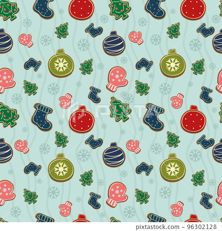 A Christmas pattern with gingerbread on a blue background A Christmas pattern with gingerbread on a blue background 96302128